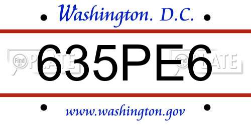 635PE6 District Of Columbia License Plate
