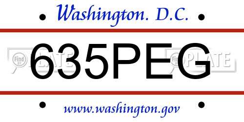 635PEG District Of Columbia License Plate