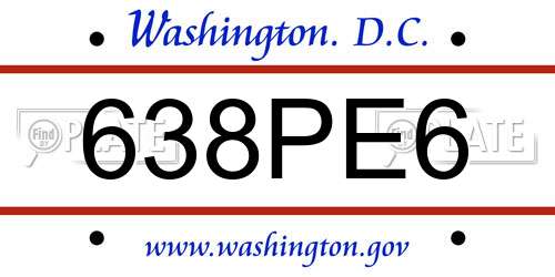 638PE6 District Of Columbia License Plate