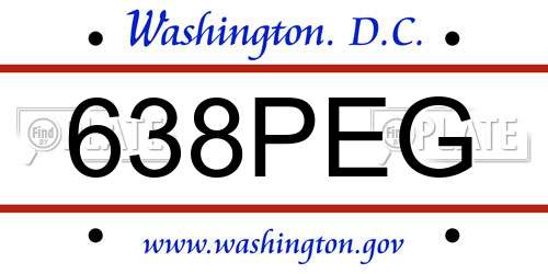 638PEG District Of Columbia License Plate