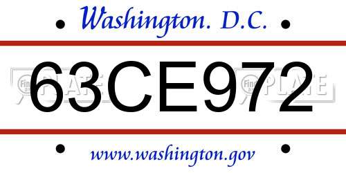 63CE972 District Of Columbia License Plate