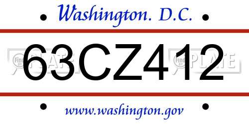 63CZ412 District Of Columbia License Plate