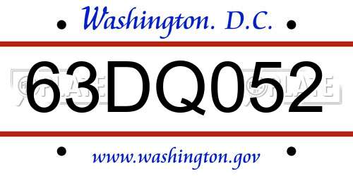 63DQ052 District Of Columbia License Plate