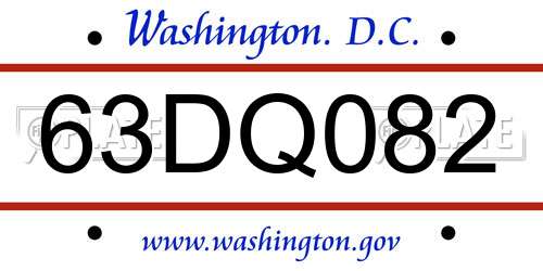 63DQ082 District Of Columbia License Plate