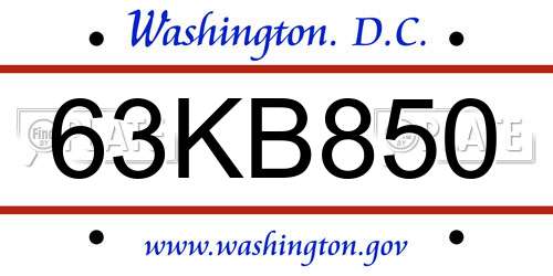 63KB850 District Of Columbia License Plate