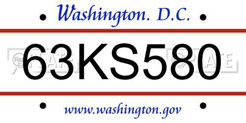 63KS580 District Of Columbia License Plate