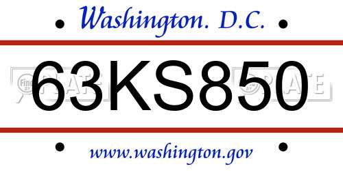 63KS850 District Of Columbia License Plate