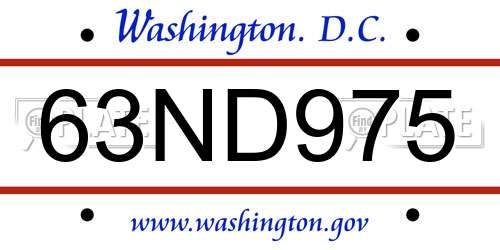 63ND975 District Of Columbia License Plate