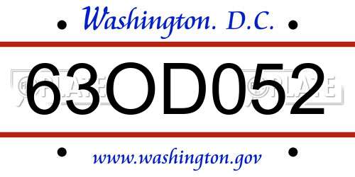 63OD052 District Of Columbia License Plate