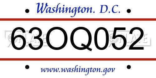 63OQ052 District Of Columbia License Plate