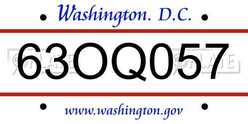 63OQ057 District Of Columbia License Plate