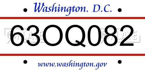 63OQ082 District Of Columbia License Plate