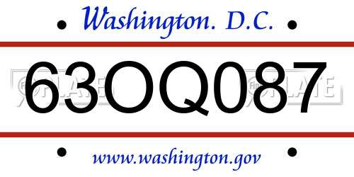 63OQ087 District Of Columbia License Plate