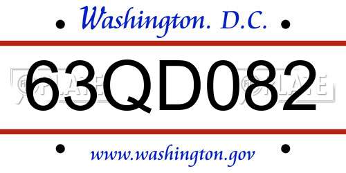 63QD082 District Of Columbia License Plate