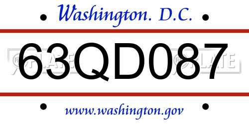 63QD087 District Of Columbia License Plate