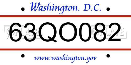 63QO082 District Of Columbia License Plate
