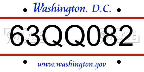 63QQ082 District Of Columbia License Plate