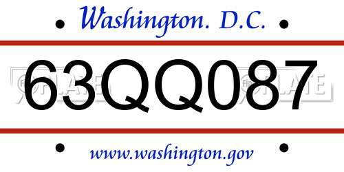 63QQ087 District Of Columbia License Plate
