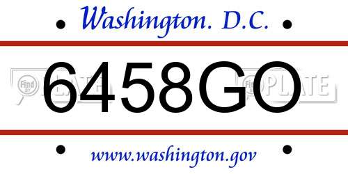 6458GO District Of Columbia License Plate