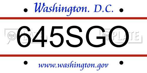 645SGO District Of Columbia License Plate