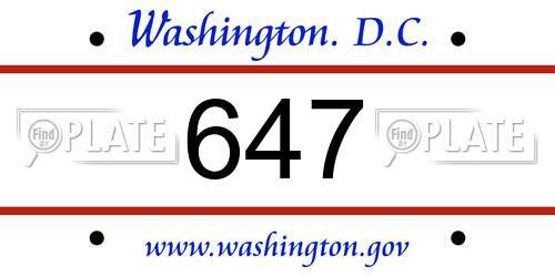 647 District Of Columbia License Plate