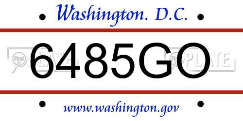 6485GO District Of Columbia License Plate