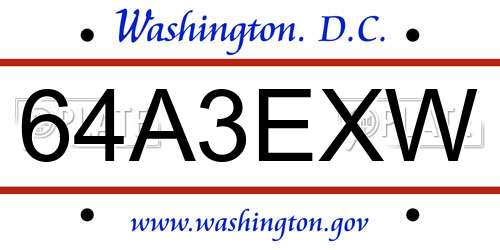 64A3EXW District Of Columbia License Plate