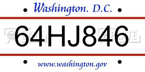 64HJ846 District Of Columbia License Plate
