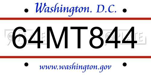 64MT844 District Of Columbia License Plate