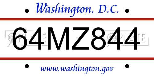 64MZ844 District Of Columbia License Plate