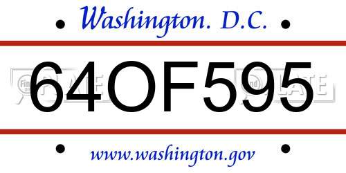 64OF595 District Of Columbia License Plate