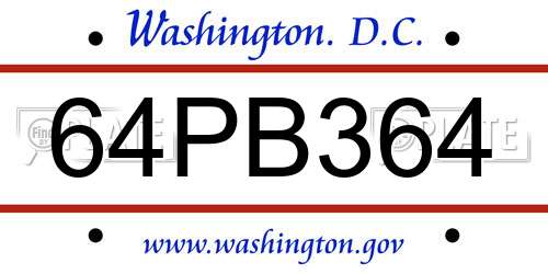 64PB364 District Of Columbia License Plate