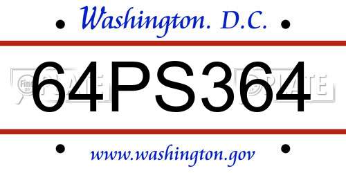 64PS364 District Of Columbia License Plate