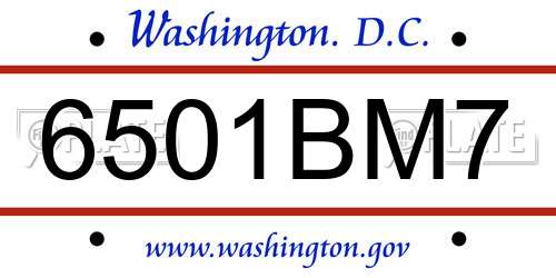 6501BM7 District Of Columbia License Plate