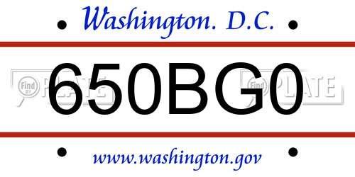 650BG0 District Of Columbia License Plate