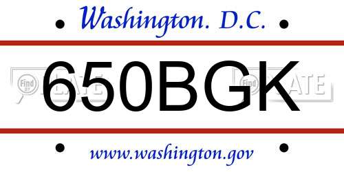 650BGK District Of Columbia License Plate