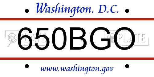 650BGO District Of Columbia License Plate