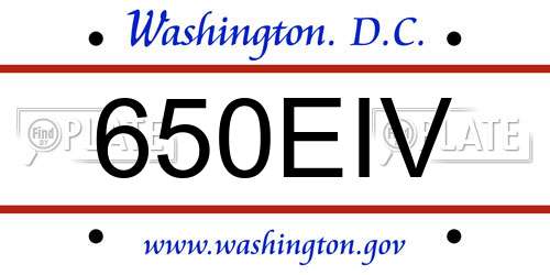 650EIV District Of Columbia License Plate