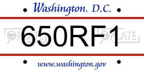 650RF1 District Of Columbia License Plate