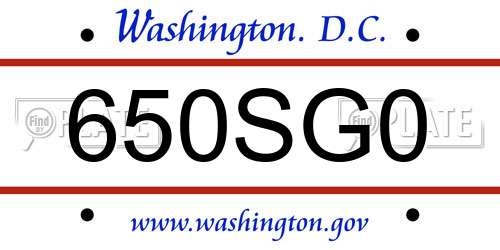 650SG0 District Of Columbia License Plate