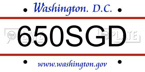 650SGD District Of Columbia License Plate