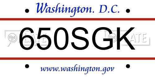 650SGK District Of Columbia License Plate