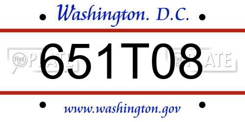 651T08 District Of Columbia License Plate