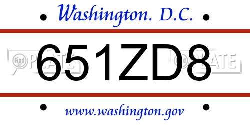651ZD8 District Of Columbia License Plate