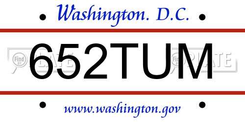 652TUM District Of Columbia License Plate