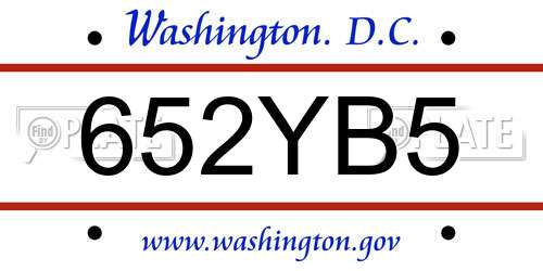652YB5 District Of Columbia License Plate