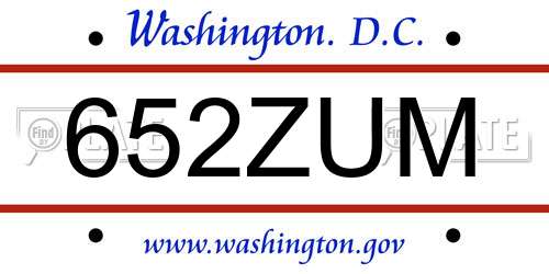 652ZUM District Of Columbia License Plate