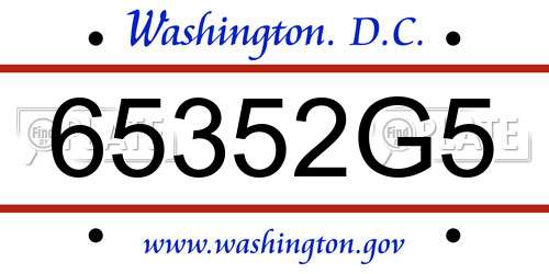 65352G5 District Of Columbia License Plate