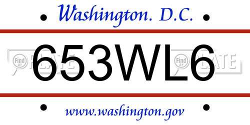 653WL6 District Of Columbia License Plate