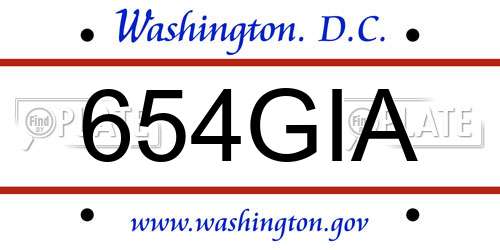 654GIA District Of Columbia License Plate